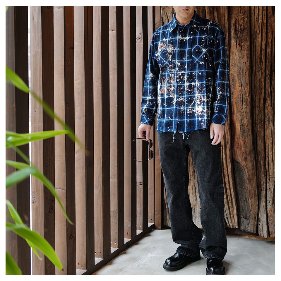 【Last1 XL】  【Rafu】 Bleached shirt  Blue