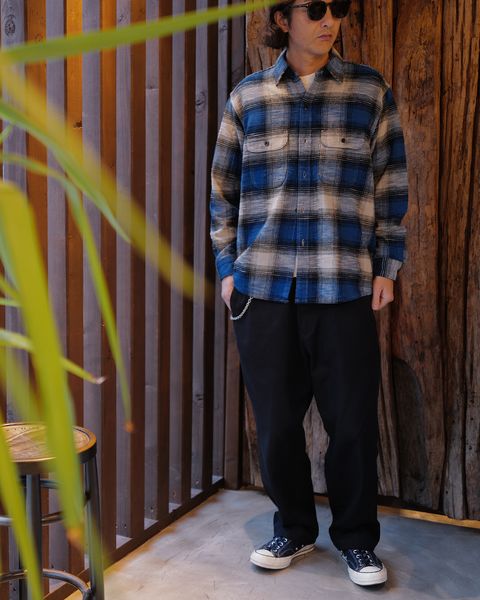MINEDENIM -Heavy Cotton Flannel Ombre Work Shirt -