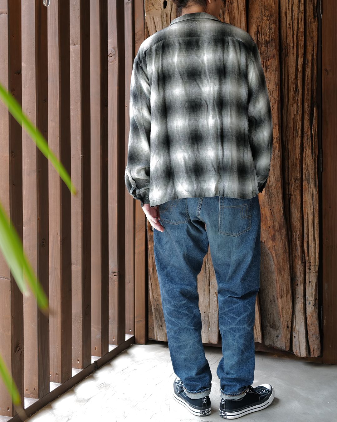 R.Flannel Ombre Open Collar SH  BLT
