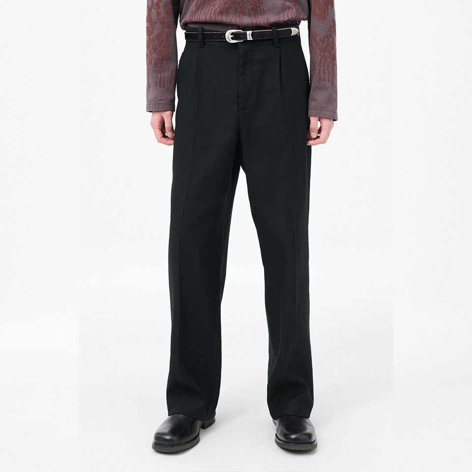 BORROWED CHINO   Coal Black Link Stripe Weave