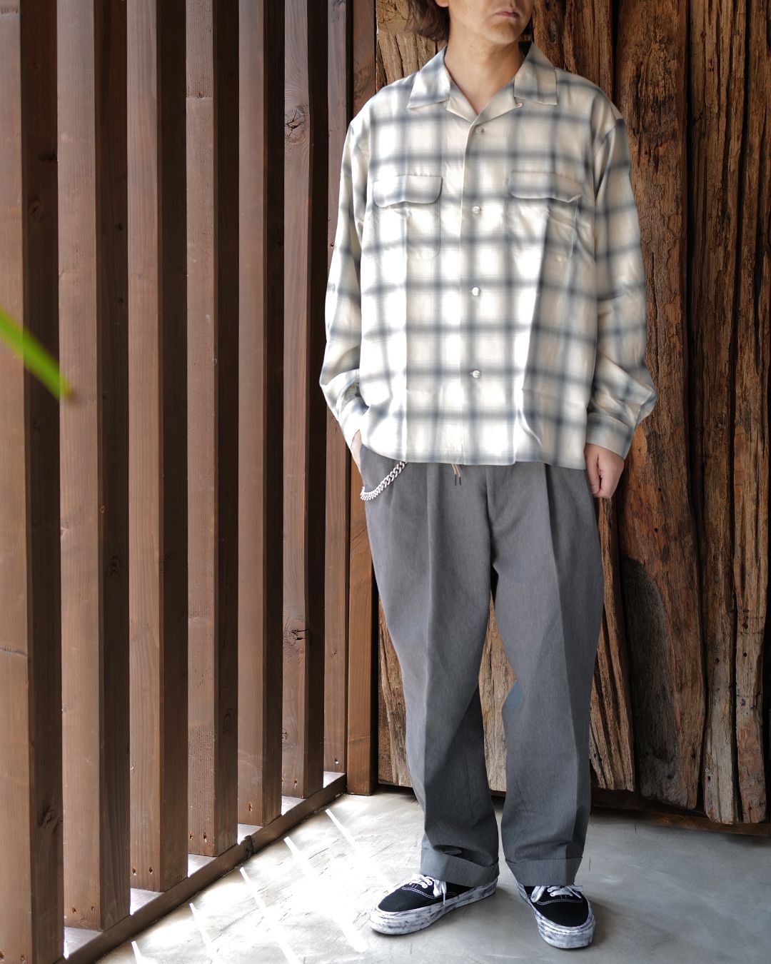 OMBRE CHECK LONG SLEEVE SHIRT [BEIGE]