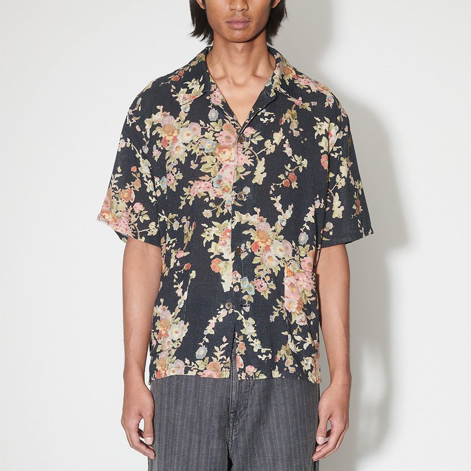 OUR LEGACY - ELDER SHIRT SHORTSLEEVE Black Floral Tapestry