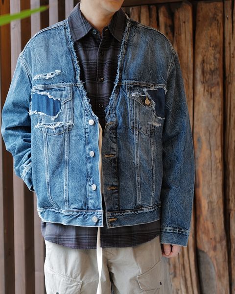 Maison Margiela : ディストレスト カラーレス デニムジャケット