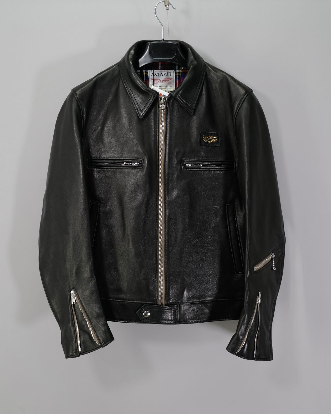 Dominator -ドミネーター- 【Slim-Fit】   (シープレザー / 裏地:タータンチェック / ベージュジップ)Black