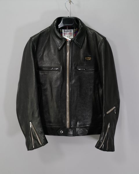 Dominator -ドミネーター- 【Slim-Fit】   (シープレザー / 裏地:タータンチェック / ベージュジップ)Black