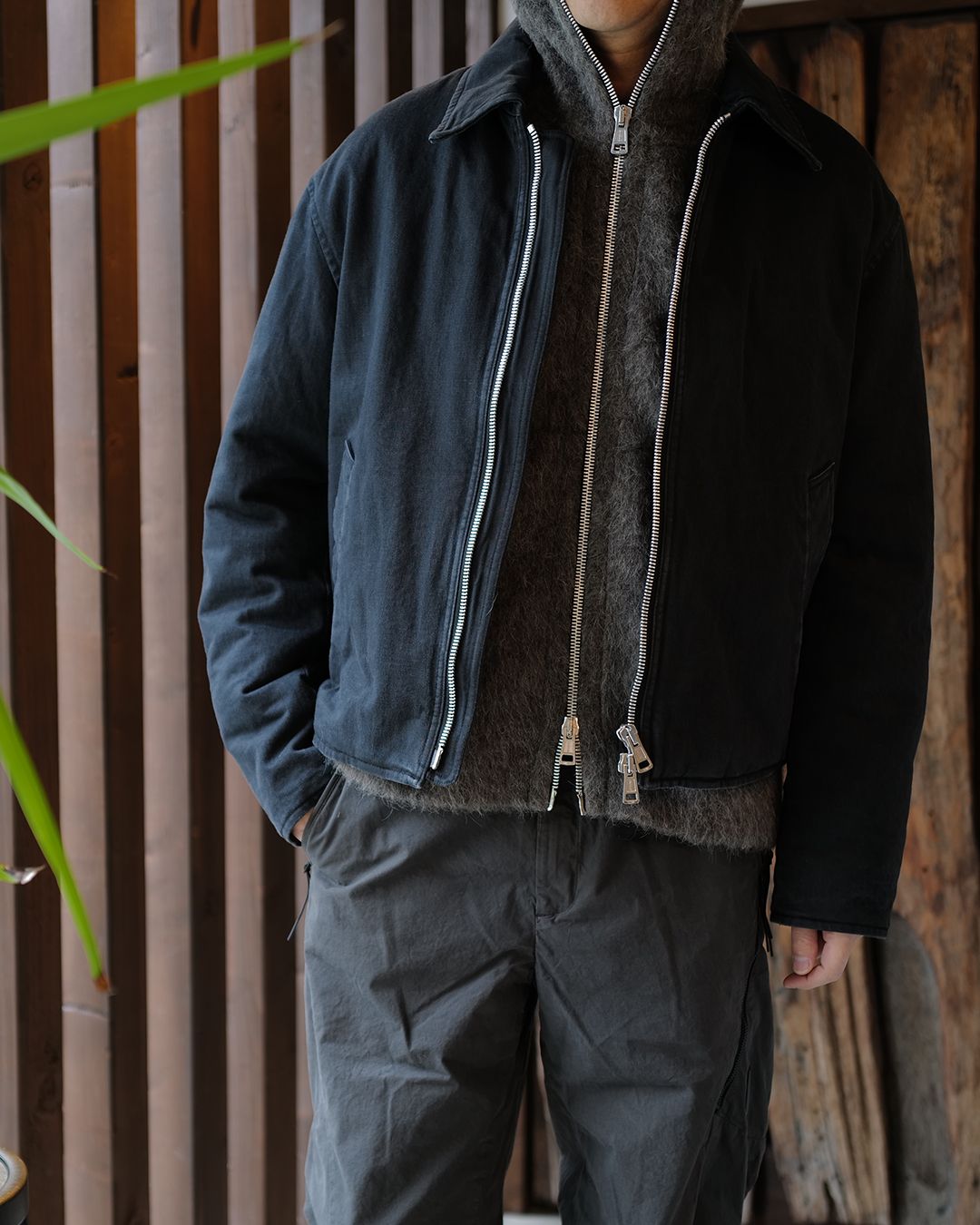 FULL ZIP HOOD  Mole Grey Hairy Wool
