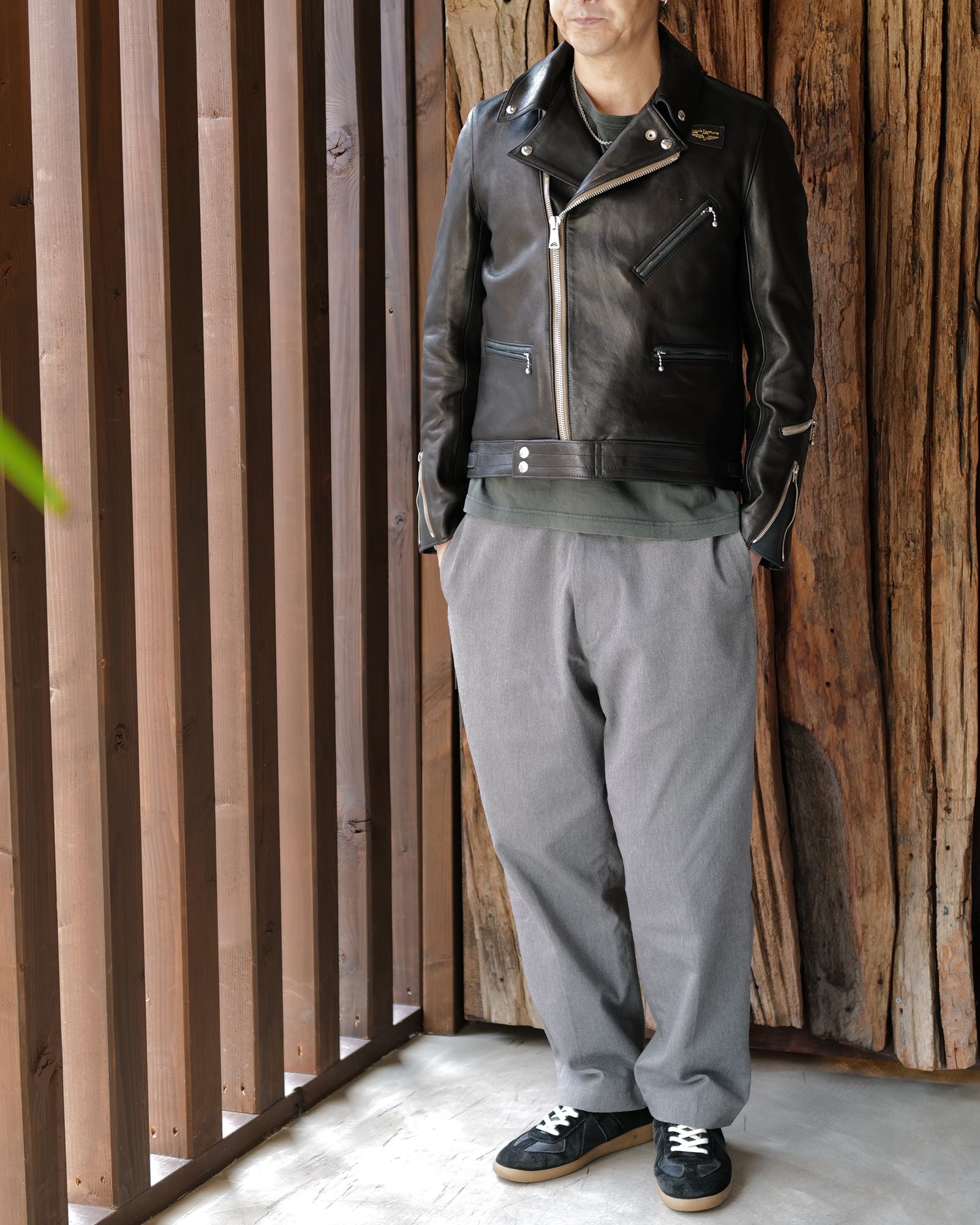 Cyclone -サイクロン- 【Tight-Fit】   (シープレザー / 裏地:ブラックニット/ベージュジップ) Black x Navy