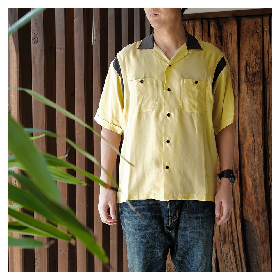 MINEDENIM マインデニム CU. Denim Milwaukee Rib Arm Bowling Shirt ボーリング 半袖シャツ イエロー サイズ1 正規品 / 31480