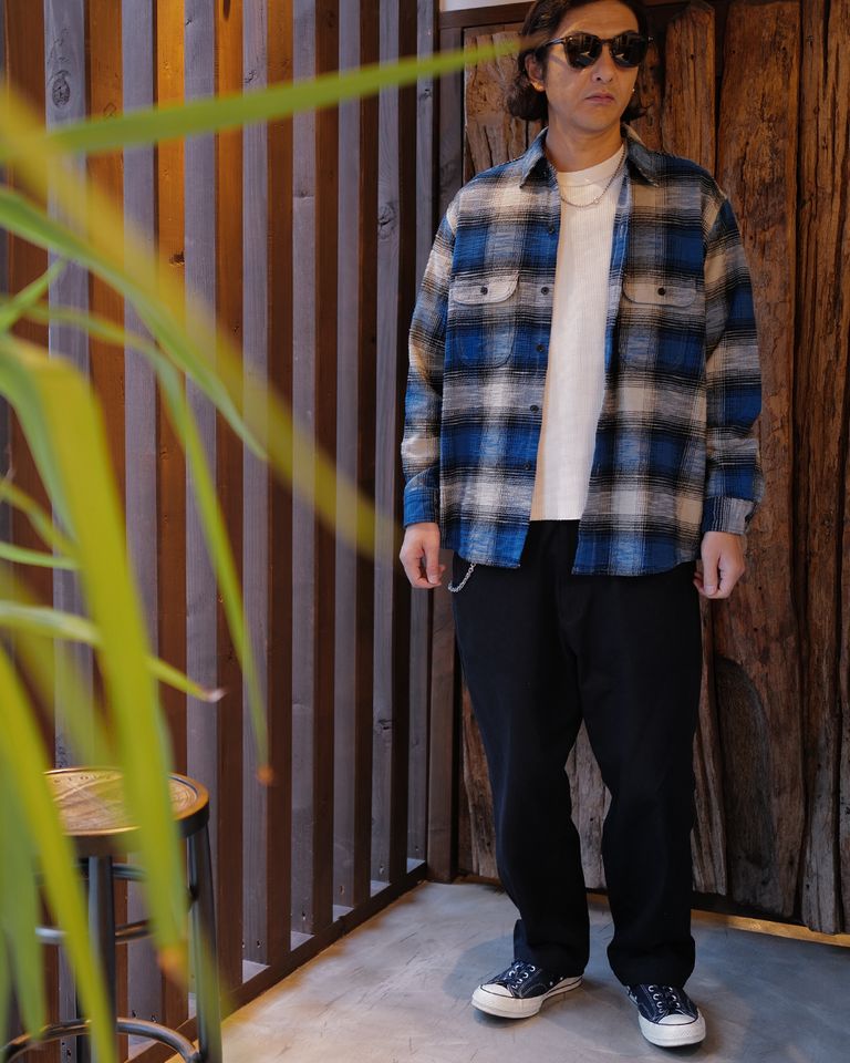 MINEDENIM -Heavy Cotton Flannel Ombre Work Shirt -