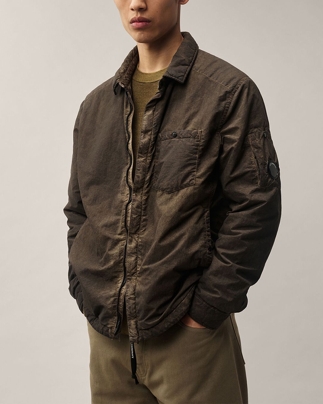 FLATT NYLON PADDED ZIPPED OVERSHIRT  <RE-COLOR BROWN R30>