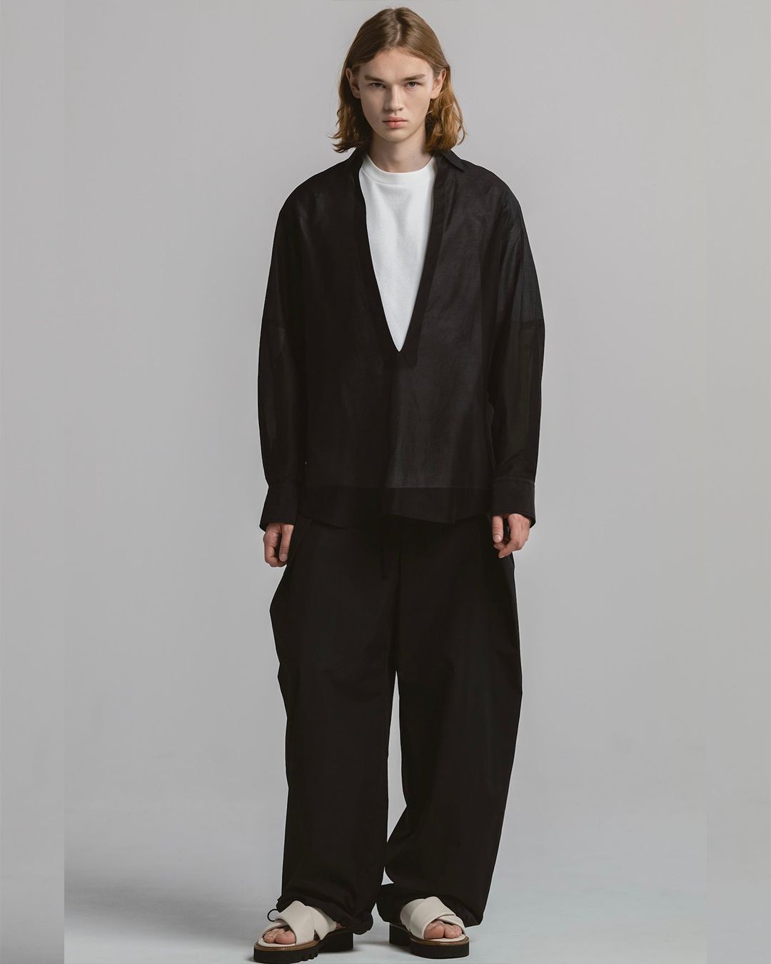 DRAWSTRING WIDE TROUSERS [BLACK]