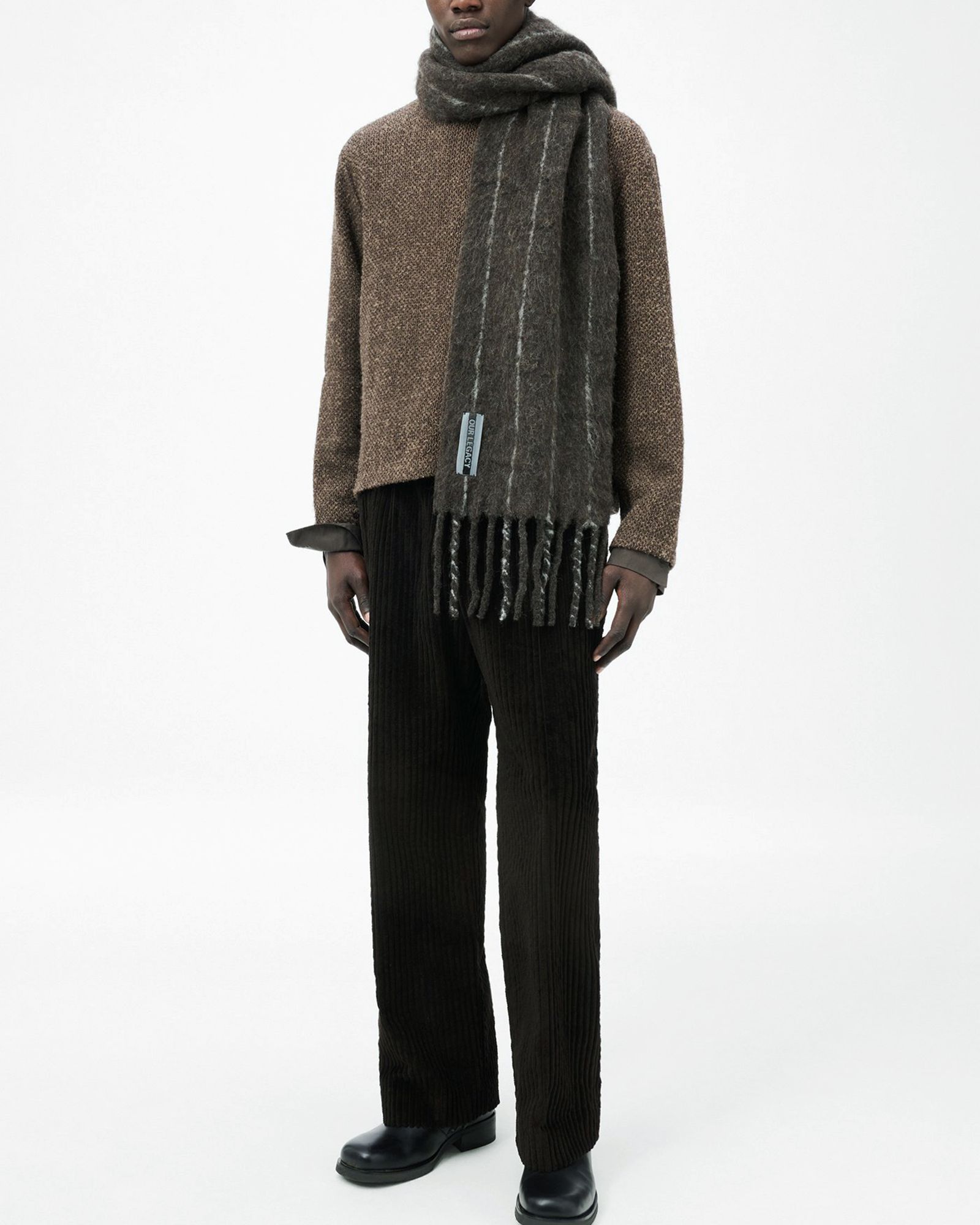 ESTATE SCARF   Brown Pinstripe Fuzzy Alpaca