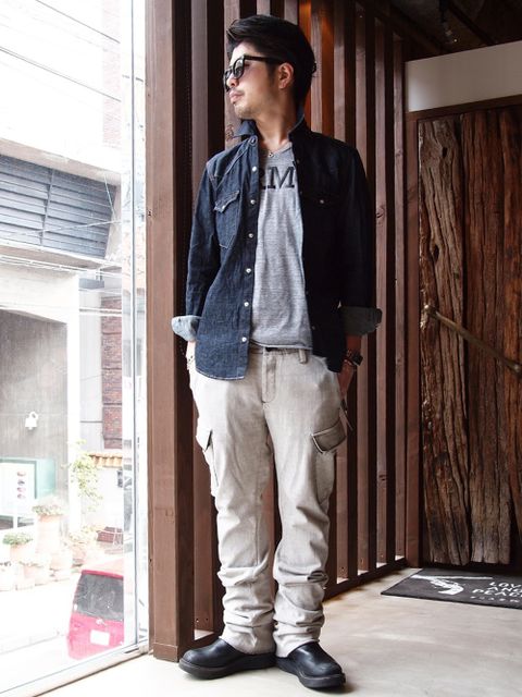 シンプルなアイテム達を
ややルーズに男らしく。