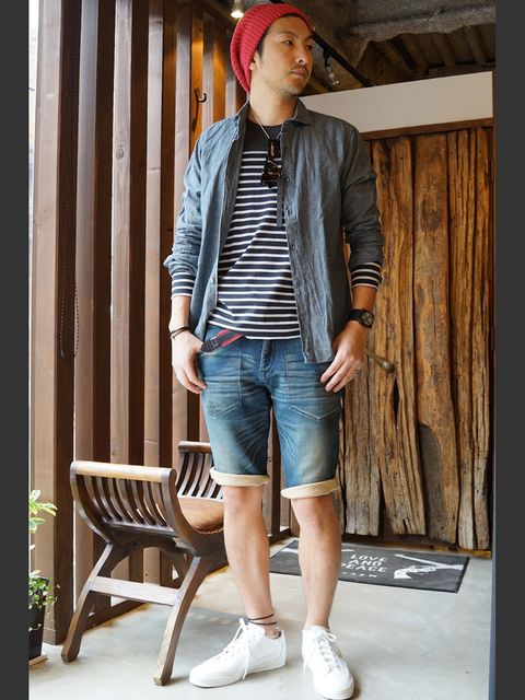 麻素材シャツ+ボーダー!
清涼感のある夏スタイル