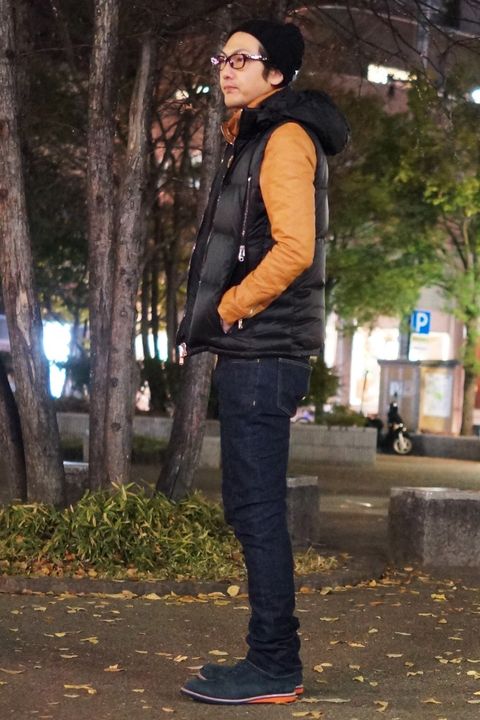 レザージャケット+ダウンベスト　ヘビーアウターだと暑い!という方向けです。