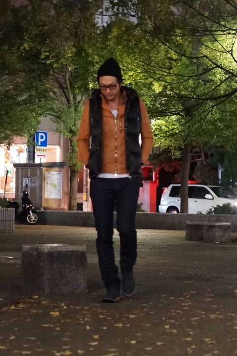 レザージャケット+ダウンベスト　ヘビーアウターだと暑い!という方向けです。