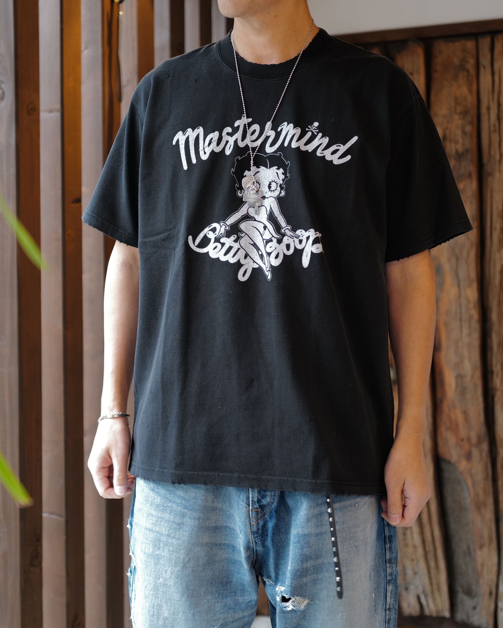 【MASTERMIND WORLD】 xBETTY BOOP S/S TEE ( DAMEGED ) MONOCHROME <REGULAR FIT>
