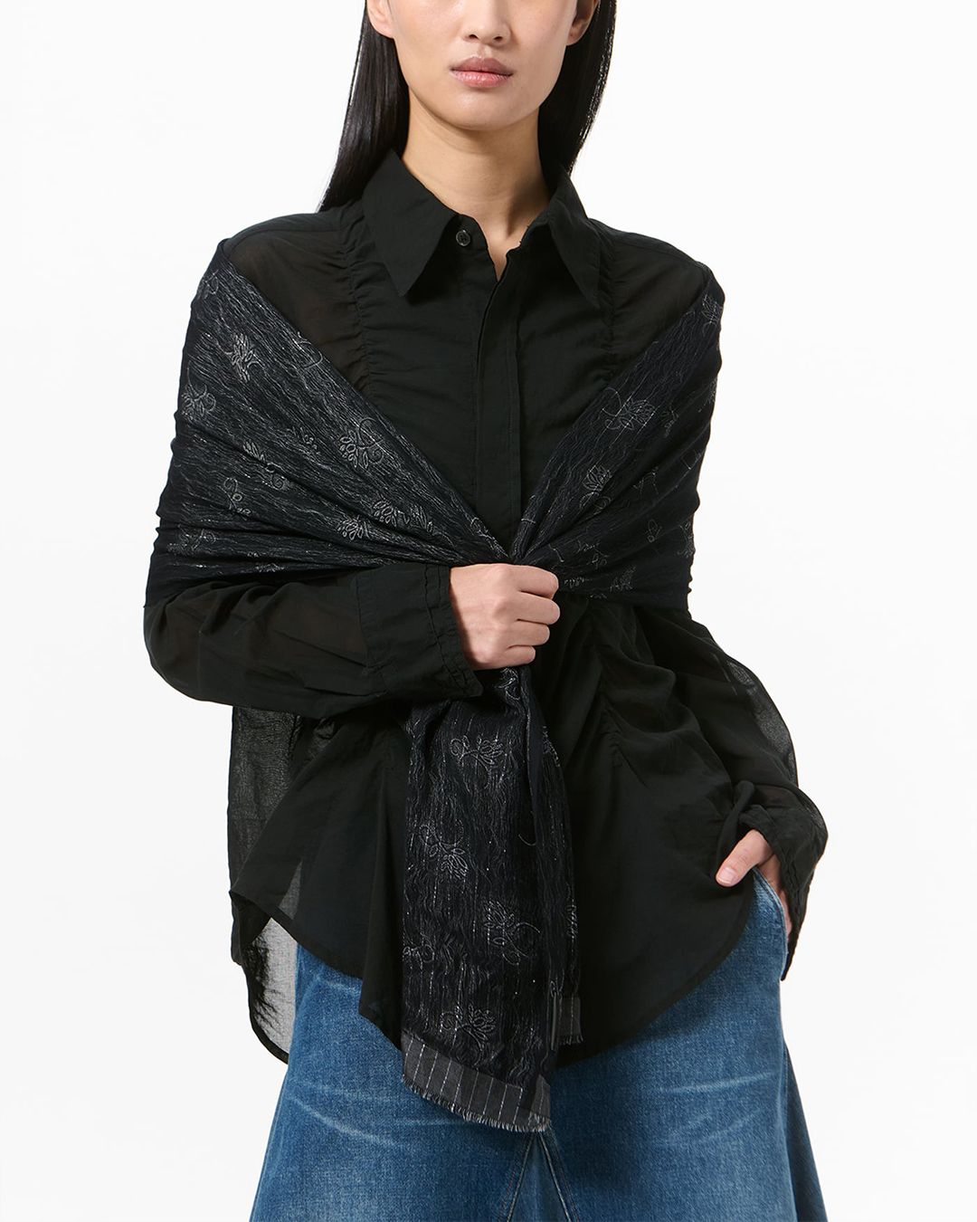 ORNATE SCARF  Black Alluring Cotton Jaquard