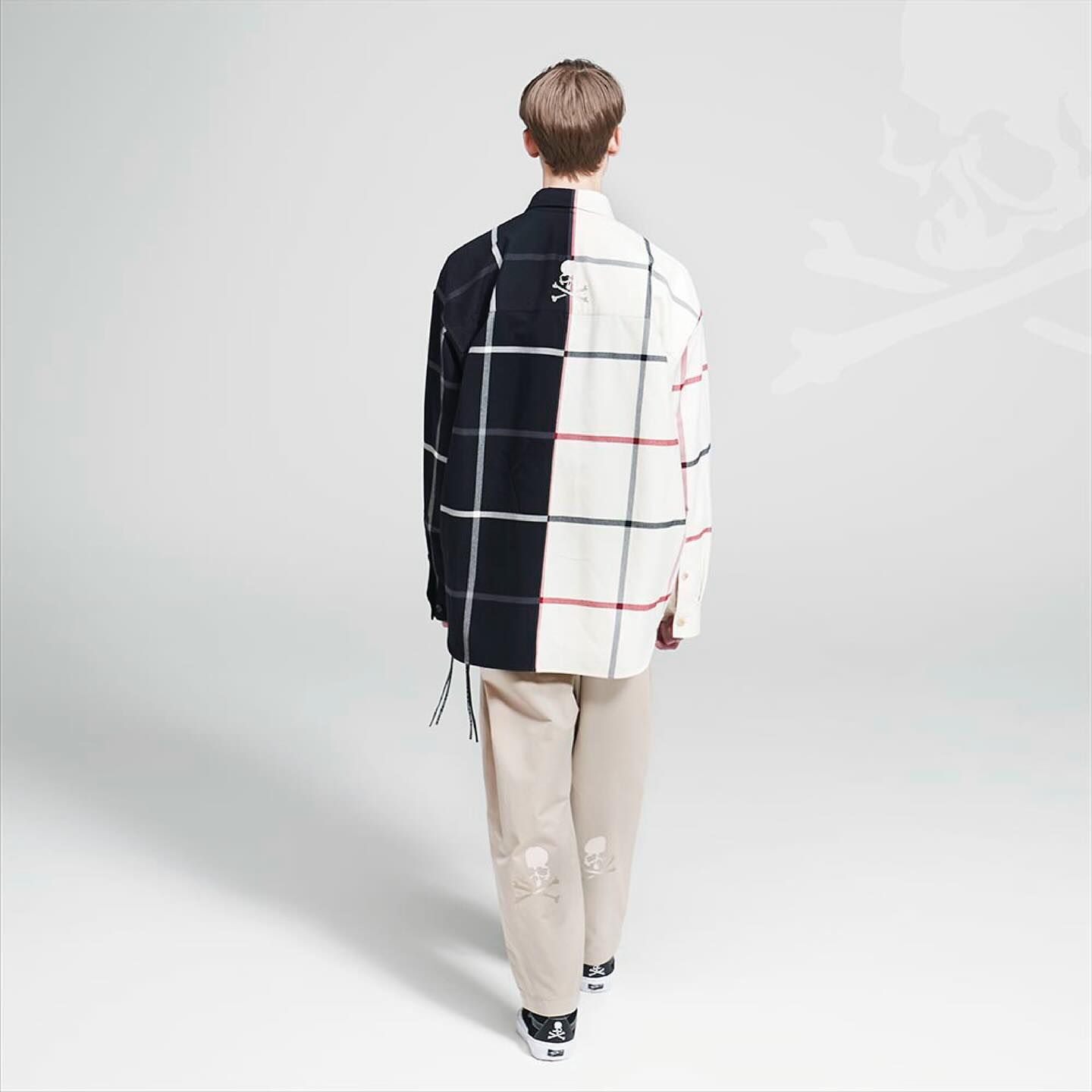 Last1 L 【mastermindJAPAN】 VERTICAL SPLIT PLAID SHIRT  BLACK x WHITE PLAID( BIG )