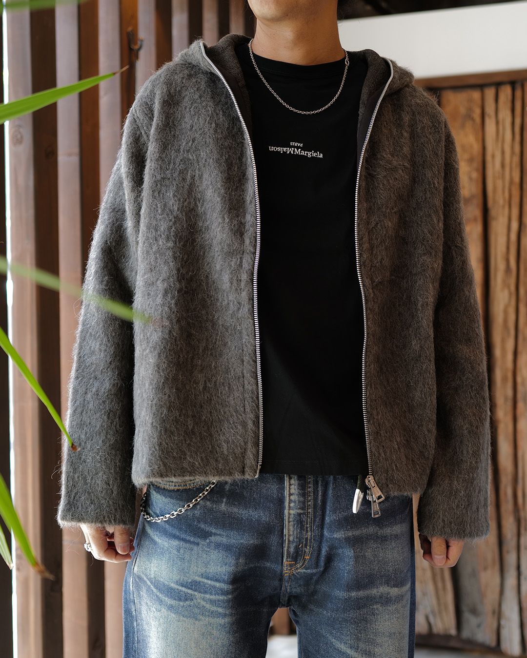 FULL ZIP HOOD  Mole Grey Hairy Wool