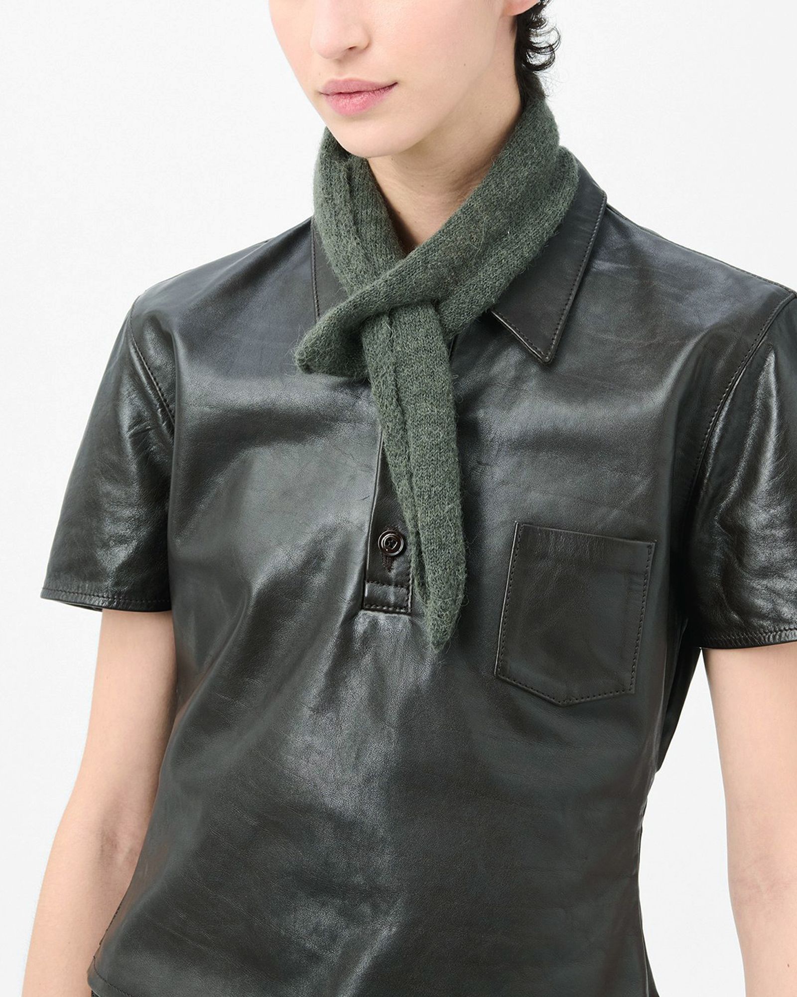 MINIATURE SCARF  Moss Green Fuzzy Alpaca