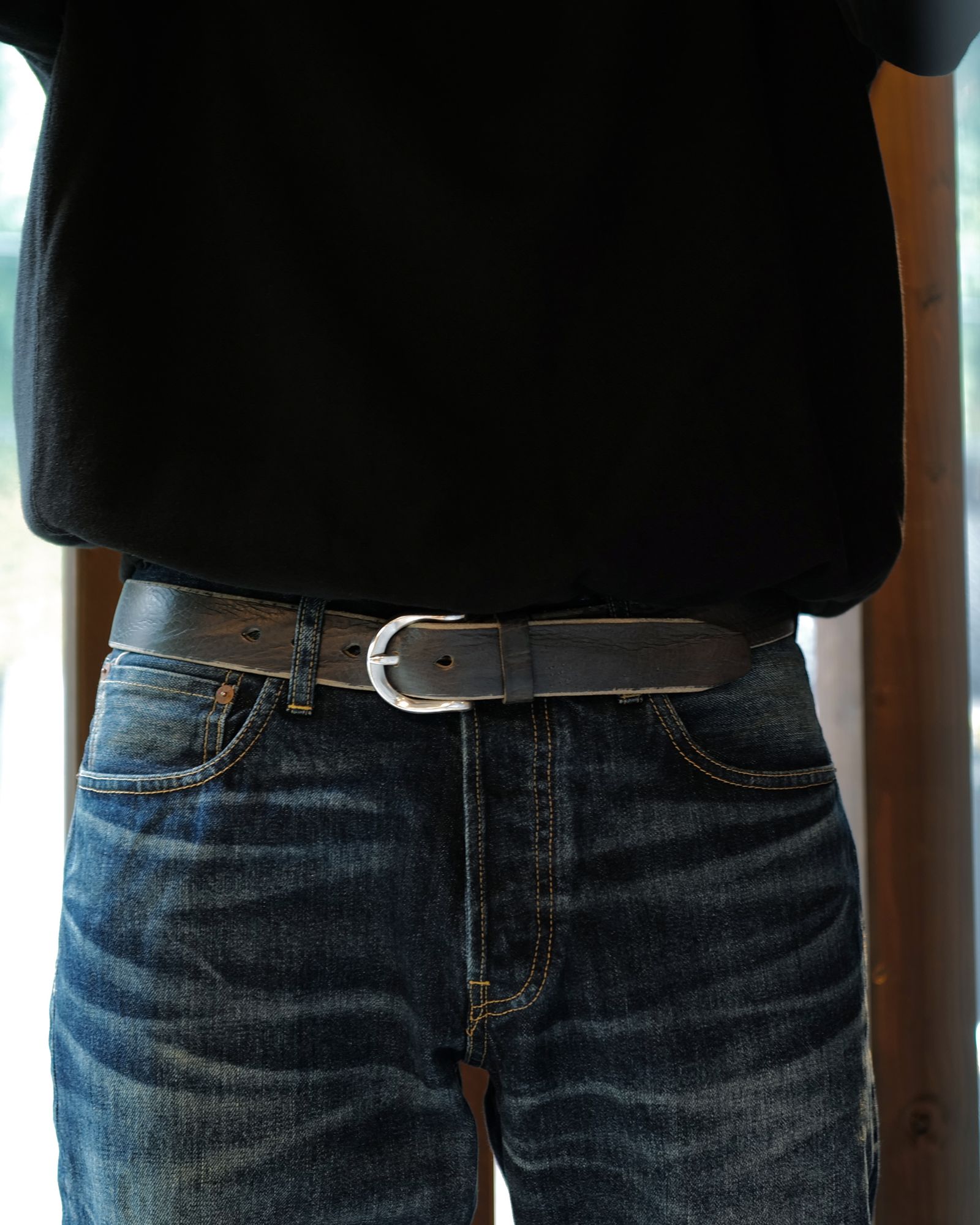 3.5 CM BELT  Soft Coal Torn Bovine