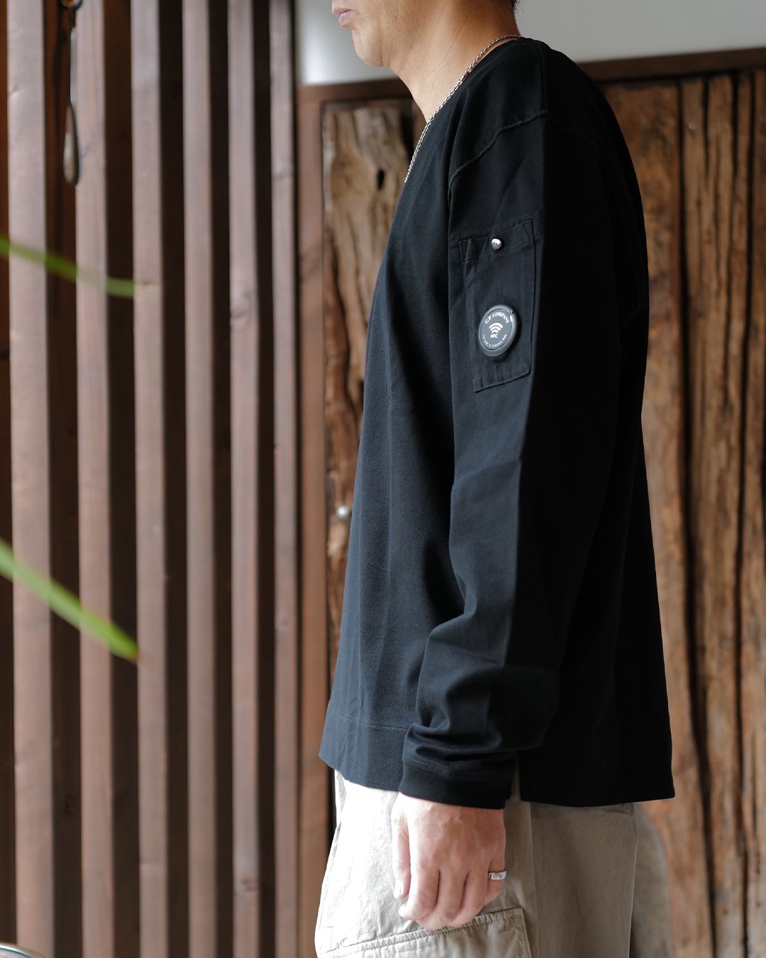 30/2 Mercerized Jersey Twisted Long Sleeve Lens T-Shirt BLACK