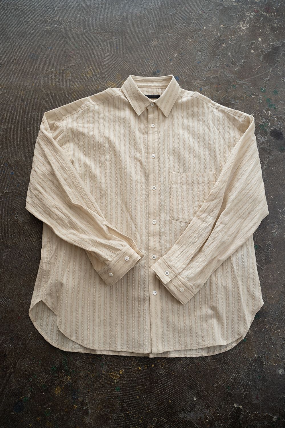 juha - 【ラスト1点】【21SS】Leno Cloth Stripe Over Shirt/レノ