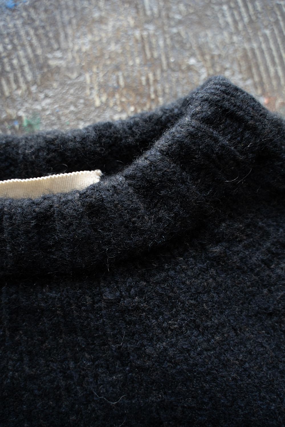 yak/lambs multi ply HAND KNITTING yoke top crew neck sweater(DARK NAVY)