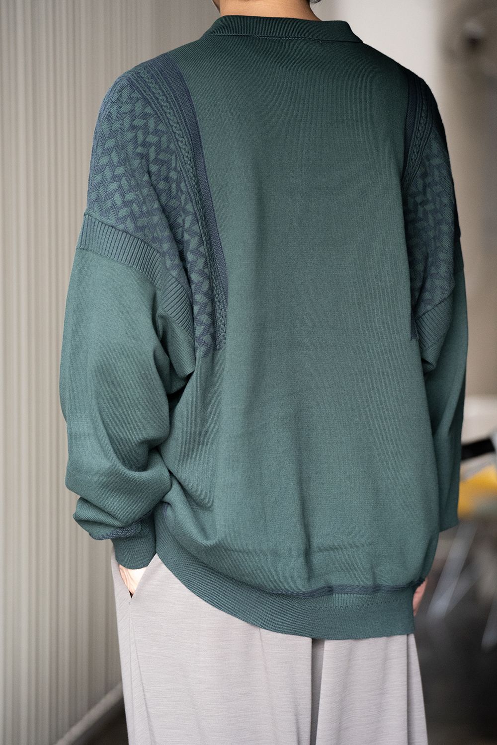 YASHIKI - 【ラスト1点】【22AW】Hatsushimo Knit Polo(GREEN) | Salty