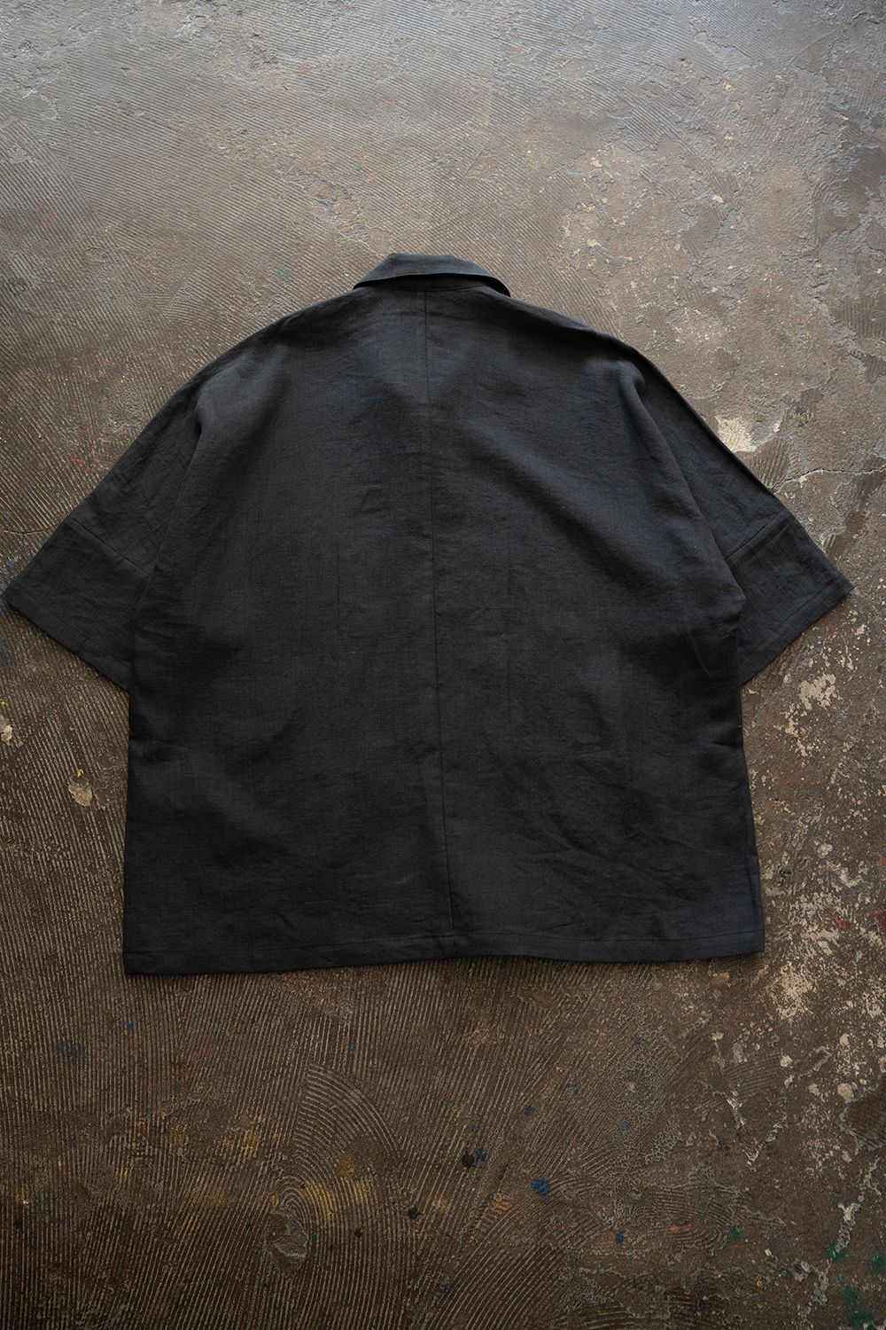 【26SS】ドルマンスリーブリネンオープンカラー半袖シャツ(BLUE CHARCOAL)