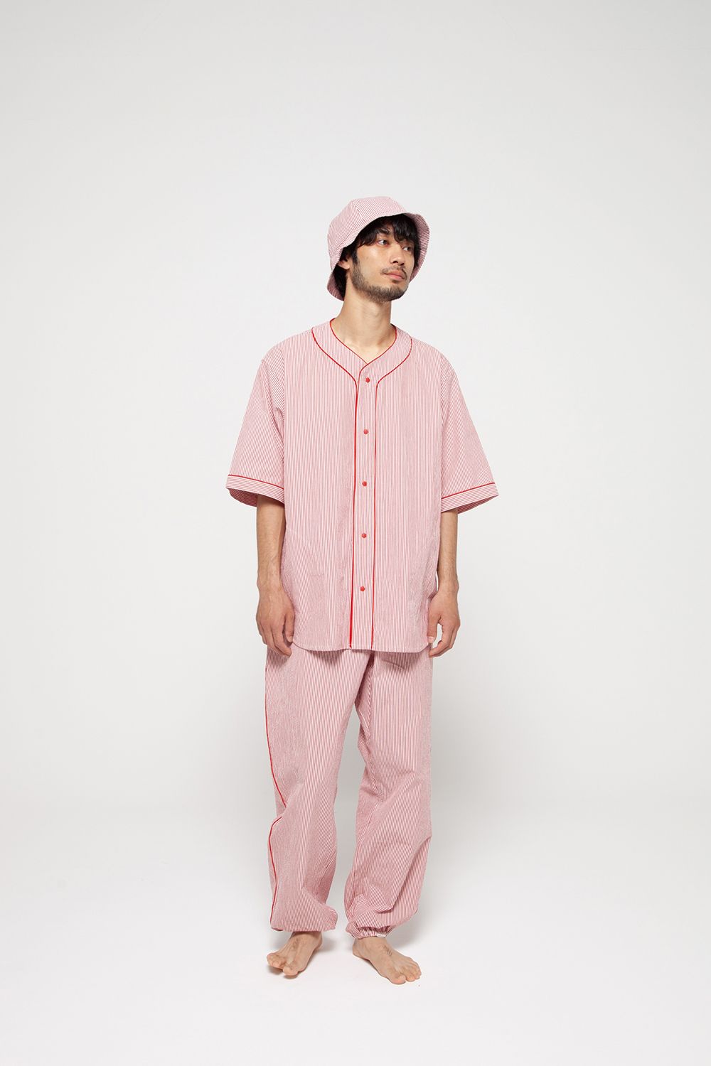 【25SS】"nite game"pajama(seersucker RED STRIPE)【ユニセックス】【セットアップ】