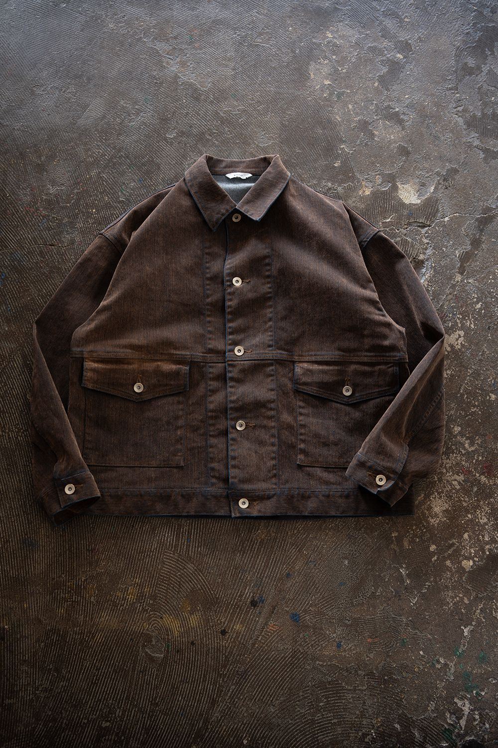 【26AW】Washed Flocked Denim Jacket(FADED BROWN)