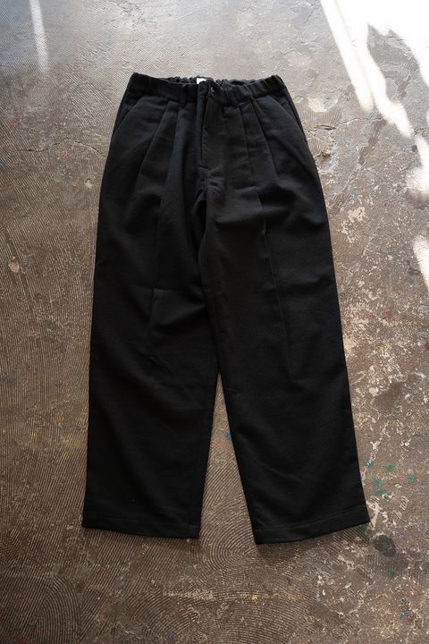 【26AW】コットン×ウールカルゼ2タックイージーパンツ(BLACK)