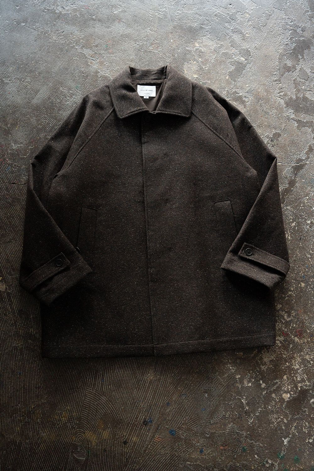 【26AW】ウール×シルクステンカラーハーフコート(DARK BROWN)
