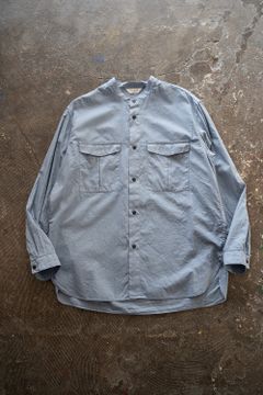 【ラスト1点】【23SS】シルク混両胸ポケットバンドカラーシャツ(BLUE GRAY)