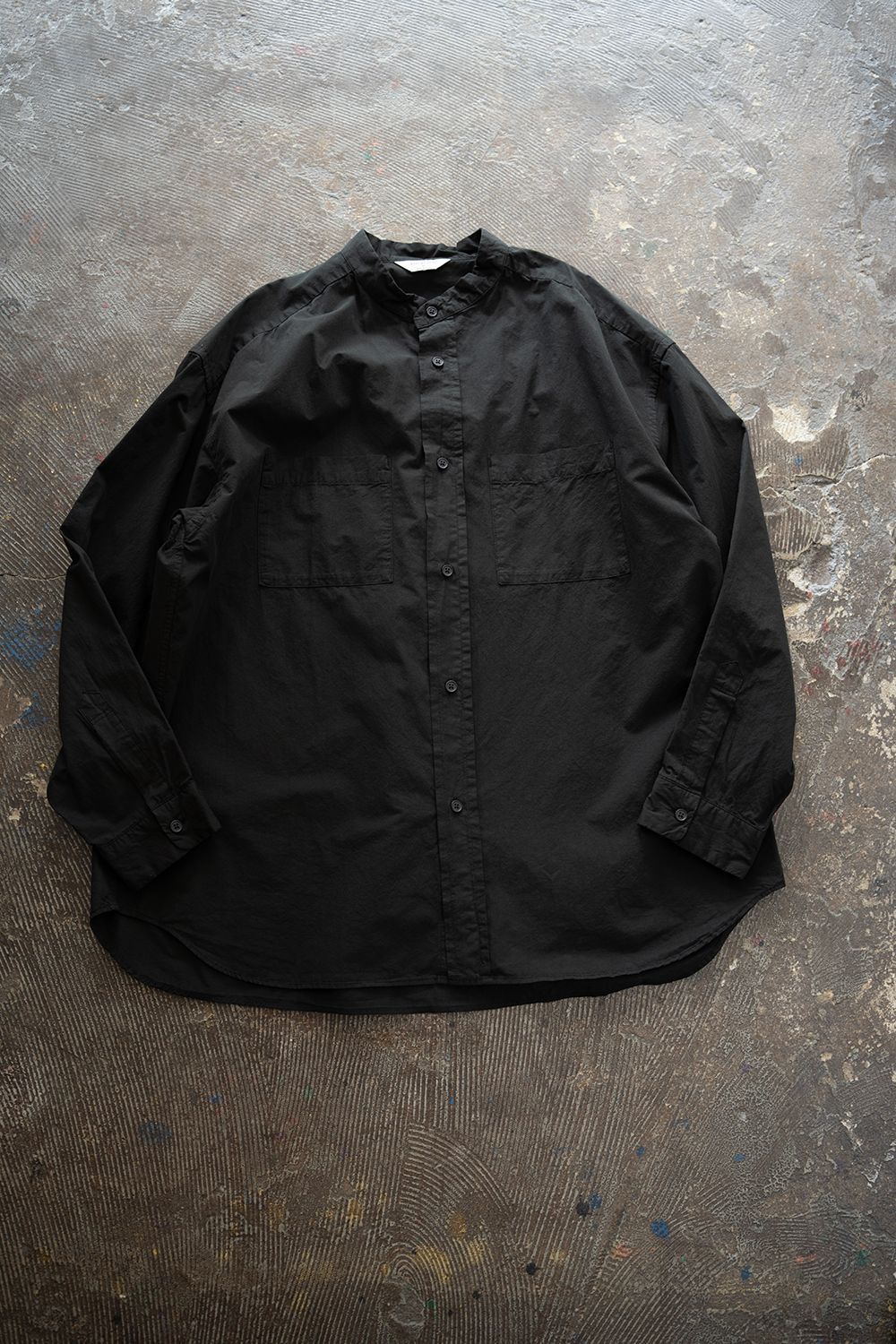 【26AW】ガーメントダイバンドカラーオーバーシャツ(INK BLACK)