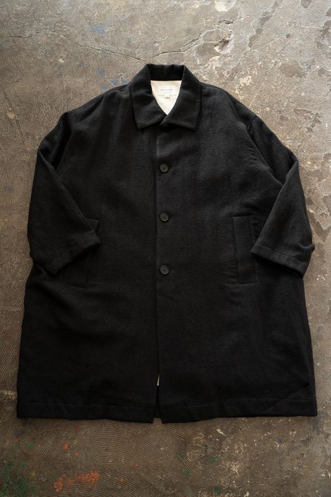 【26AW】ウール×リネンステンカラーコート(BLACK)