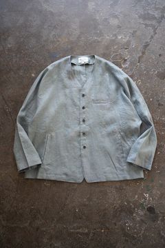 【ラスト1点】【23SS】リネンノーカラージャケットカーディガン(BLUE GRAY)
