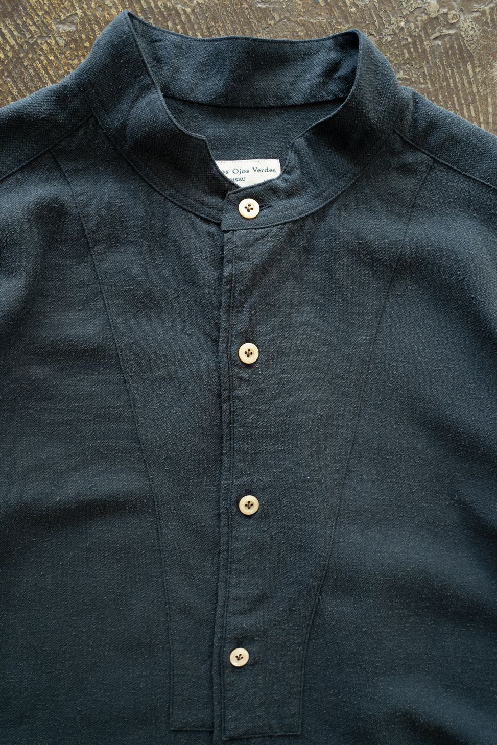 【ラスト1点】【25AW】Silk Nep Kersey Band Collar Bosom Shirt(IRON BLUE)