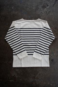 【ラスト1点】スビンコットンパネルボーダー吊り天竺ロンT(WHITE×NAVY)