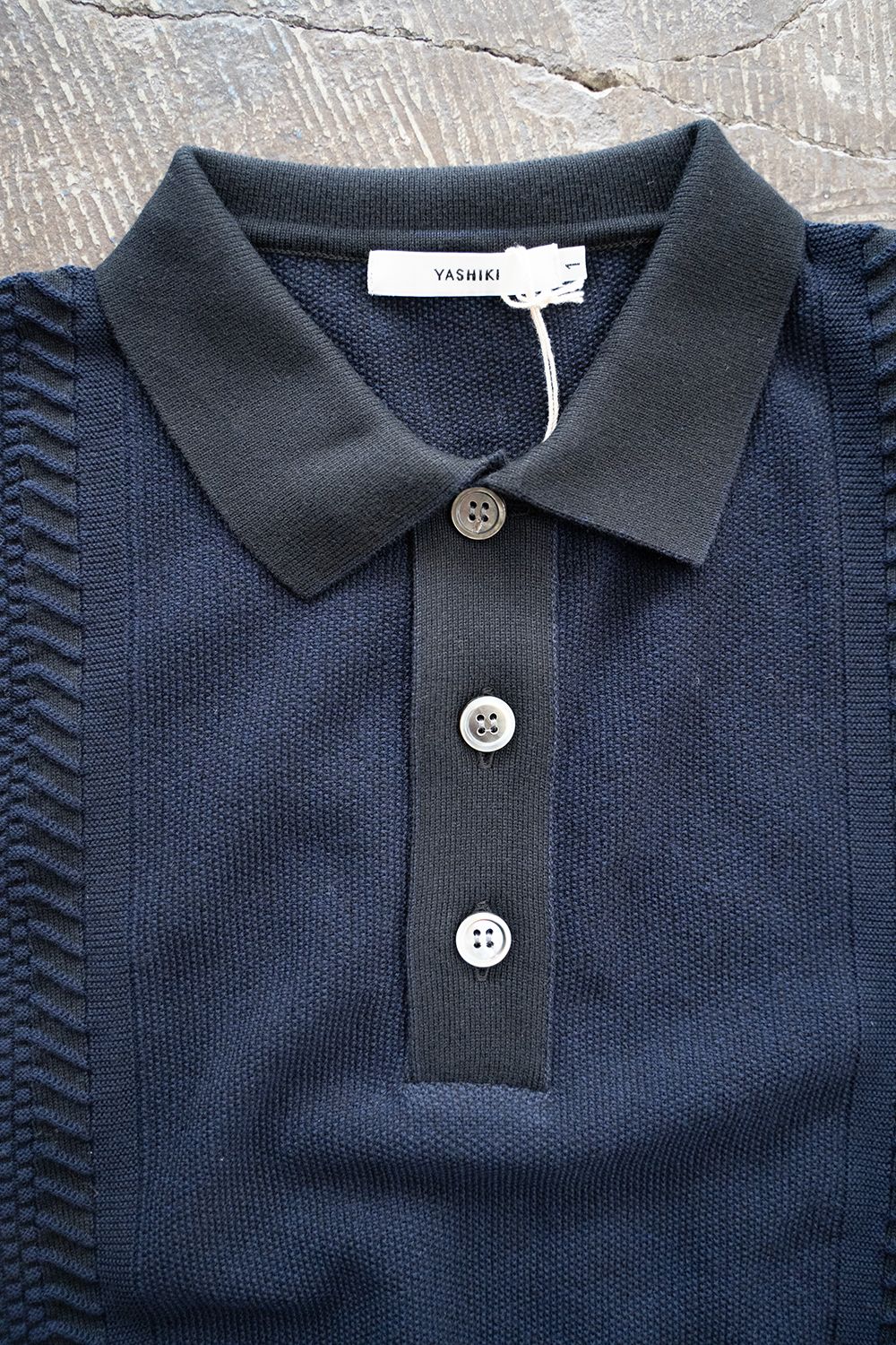 YASHIKI - 【ラスト1点】【23SS】Tsubomi Knit Polo(NAVY) | Salty