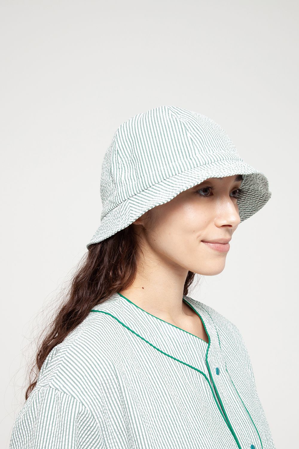 【ラスト1点】【25SS】"nite game"pajama(seersucker GREEN STRIPE)【ユニセックス】【セットアップ】