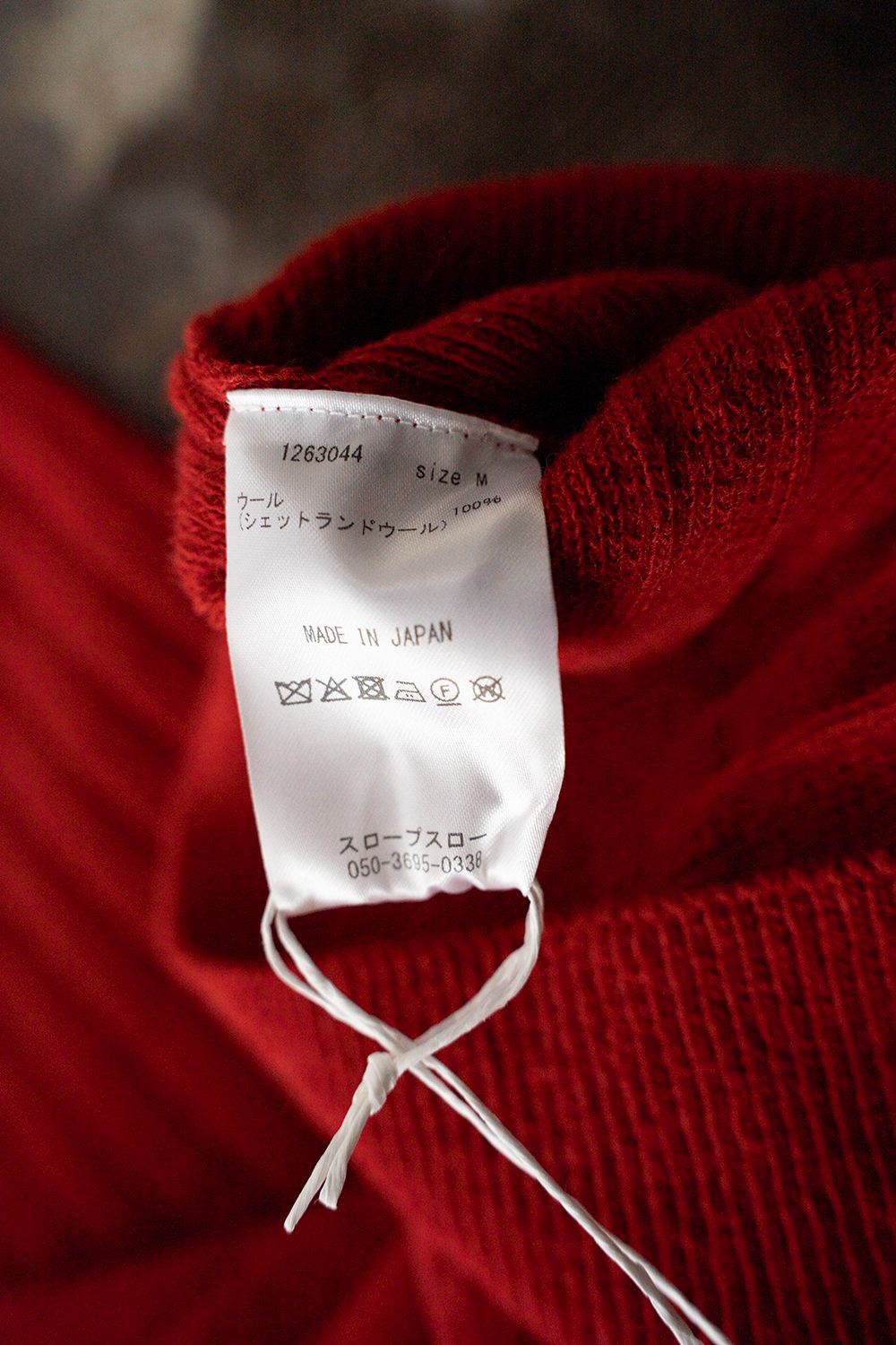 Hard twisted Shetlandwool RIB saddle shoulder crew neck sweater(RED)