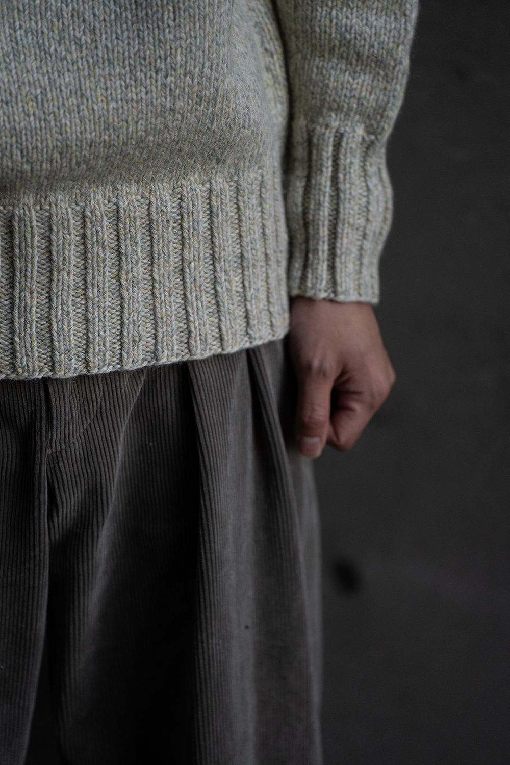 【ラスト1点】yak/lambs multi ply HAND KNITTING yoke top turtle neck sweater(MINT)