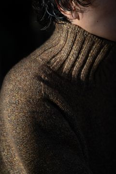 【ラスト1点】yak/lambs multi ply HAND KNITTING yoke top turtle neck sweater(MARRON)