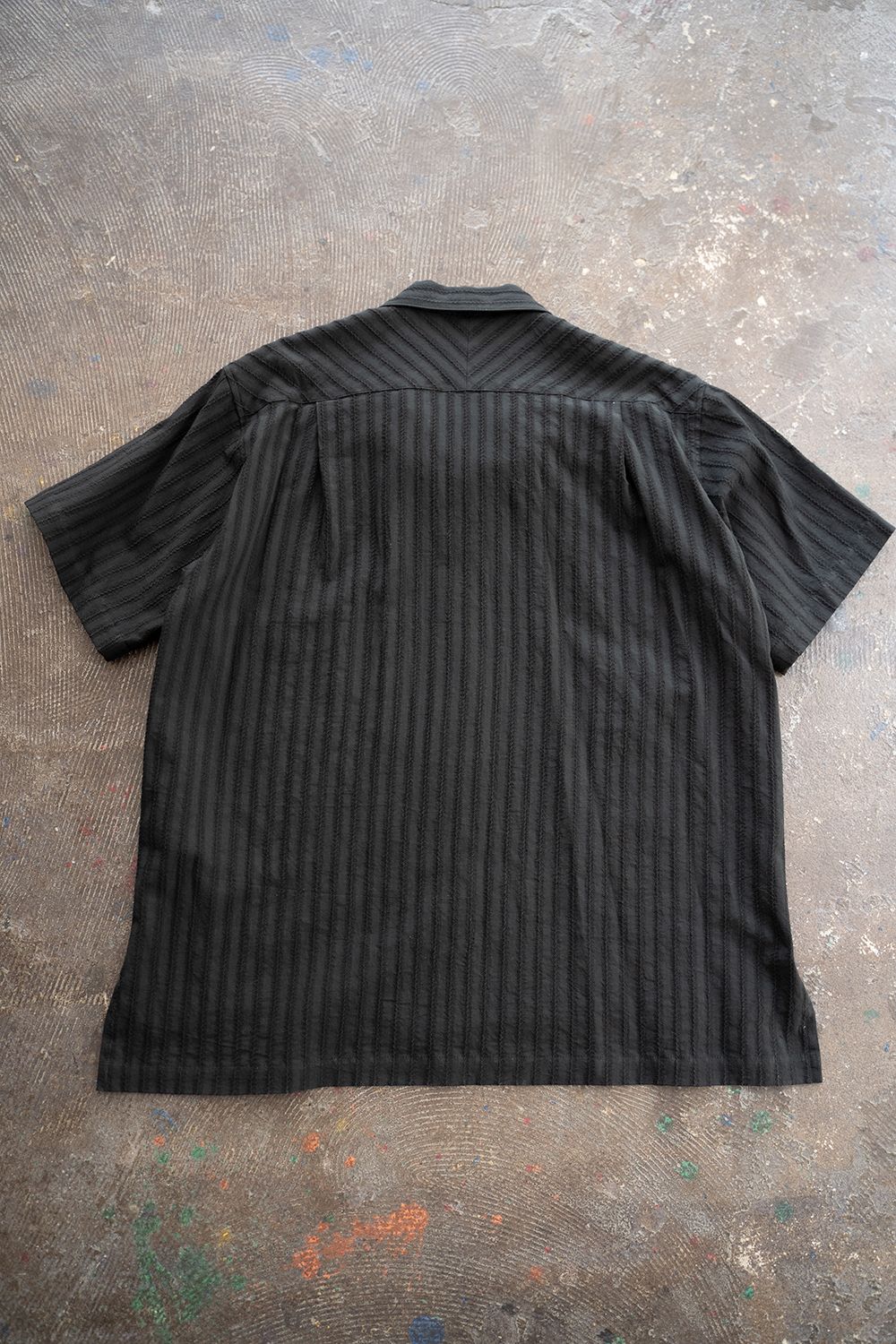 【ラスト1点】【21SS】Leno Cloth Stripe S/S Shirt/レノクロスストライプハーフスリーブシャツ(BLACK)