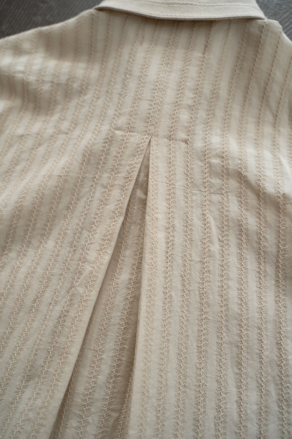 【ラスト1点】【21SS】Leno Cloth Stripe Over Shirt/レノクロスストライプオーバーサイズシャツ(ECRU)