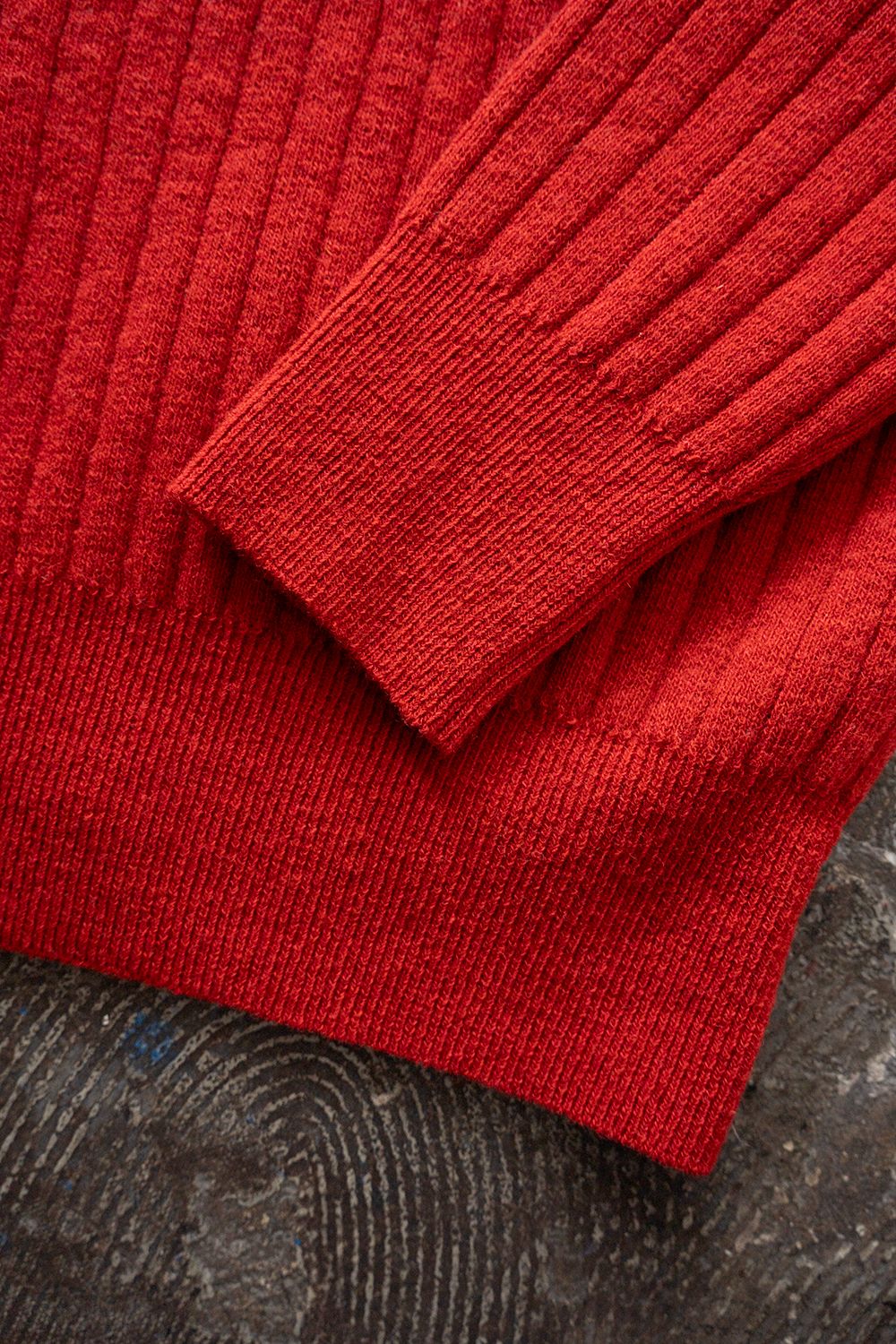 Hard twisted Shetlandwool RIB saddle shoulder crew neck sweater(RED)