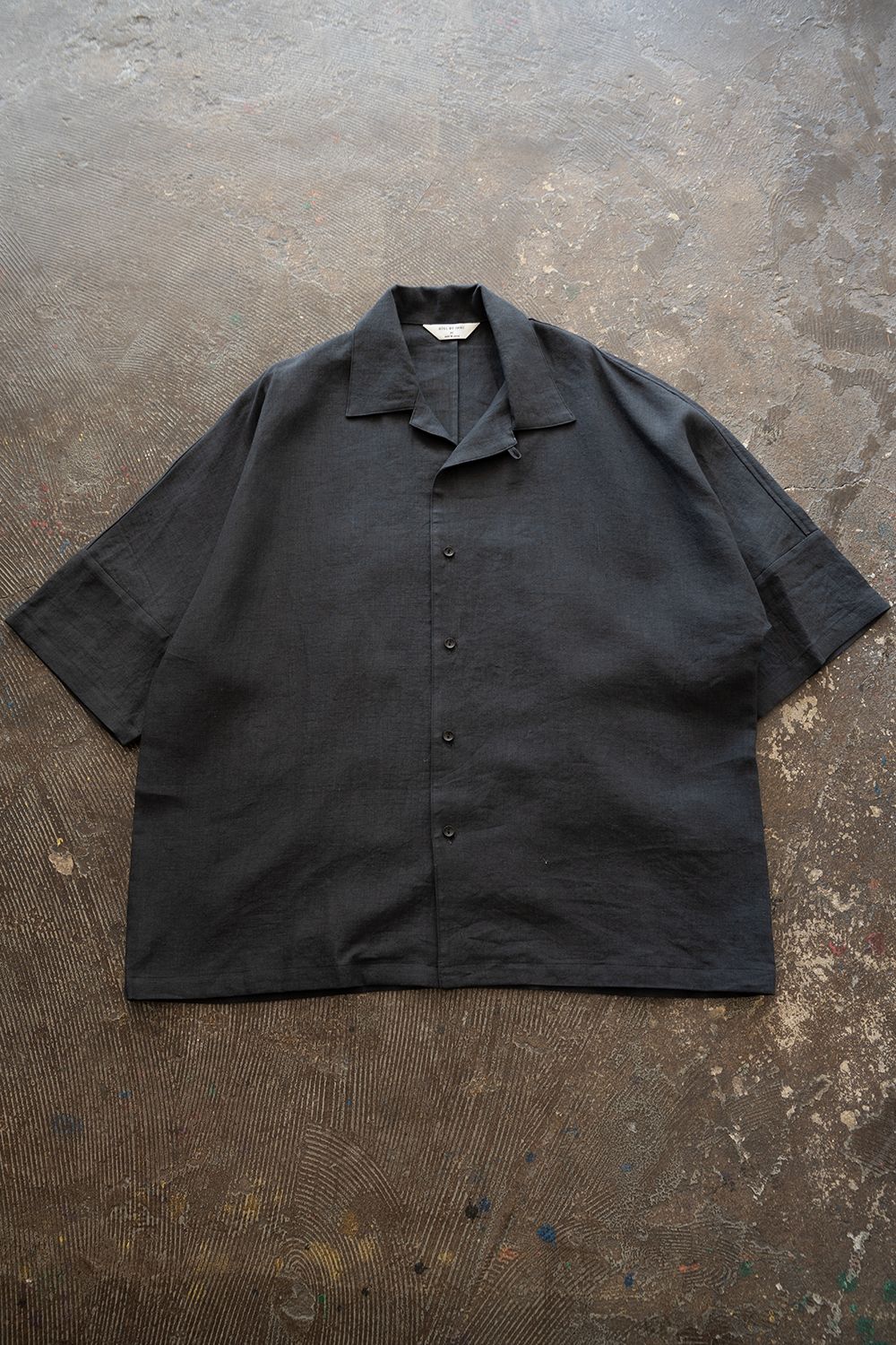【26SS】ドルマンスリーブリネンオープンカラー半袖シャツ(BLUE CHARCOAL)